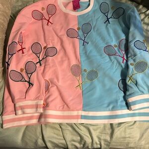 QUEEN OF SPARKLES Pink and Blue Tennis Sweater